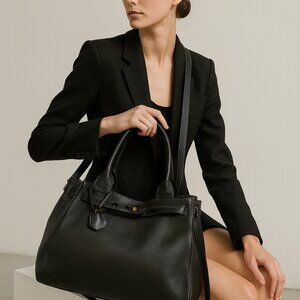 Suarez Made in Italy Black Leather Tote Shoulder Bag Gold Hardware Large Structu